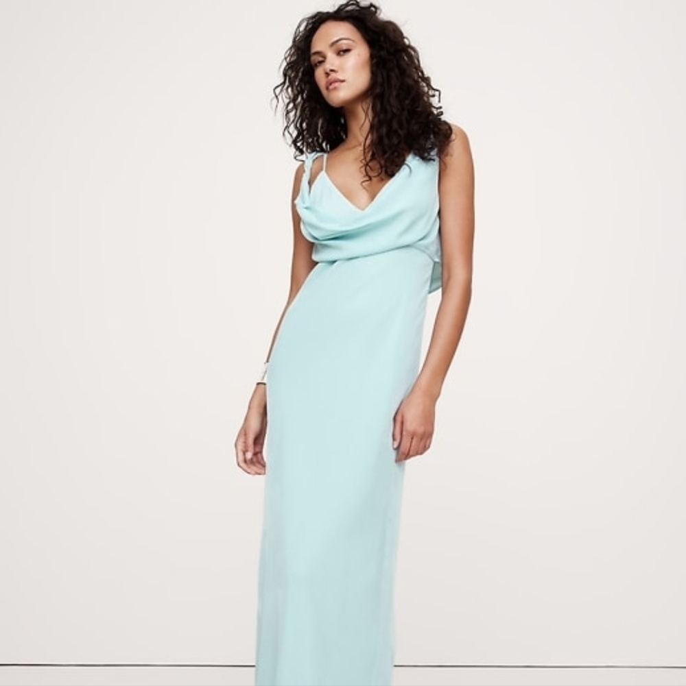 Banana Republic Twisted Shoulder Maxi Dress in Bali Blue